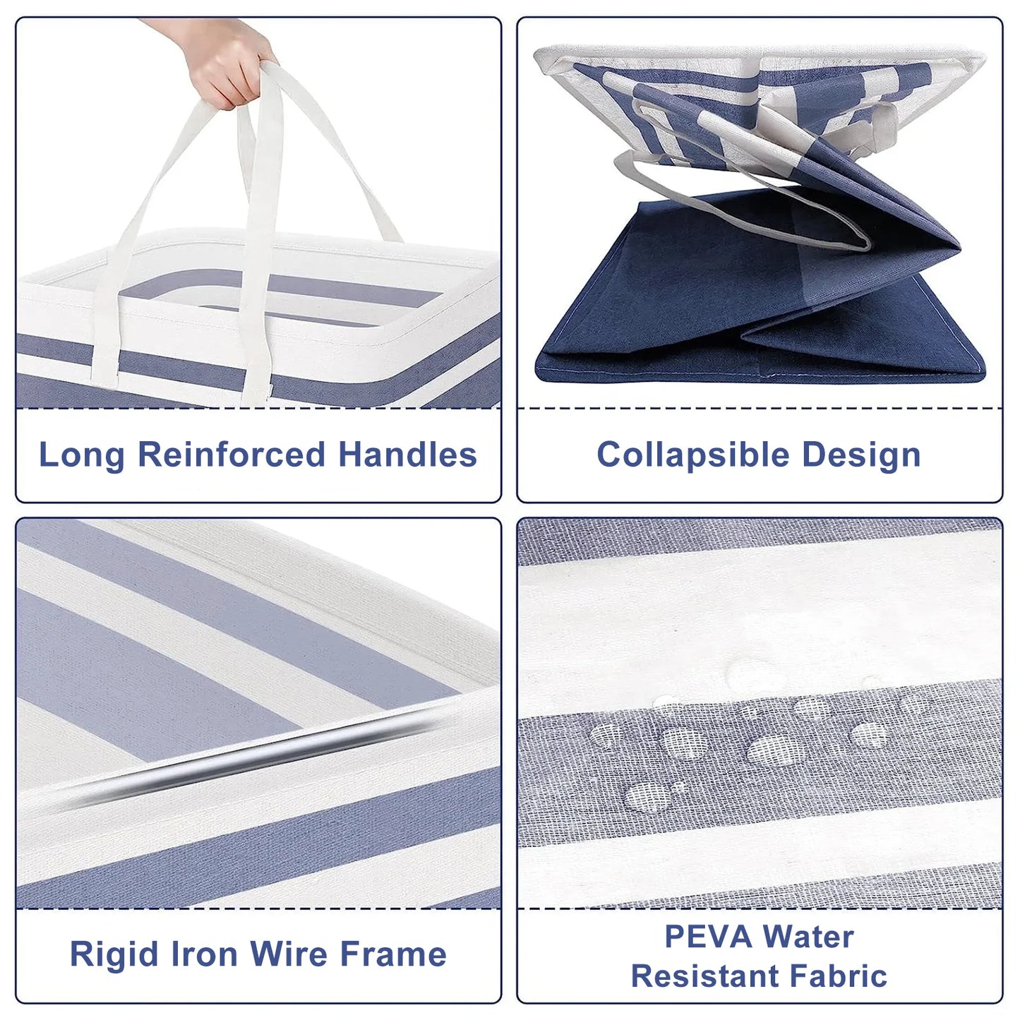 PKALQ 2 Pack Laundry Hamper Large Collapsible Laundry Baskets, Freestanding Waterproof Clothes Hamper with Easy Carry Handles in Laundry Room Bedroom Bathroom College Dorm, Blue 2 x 75L