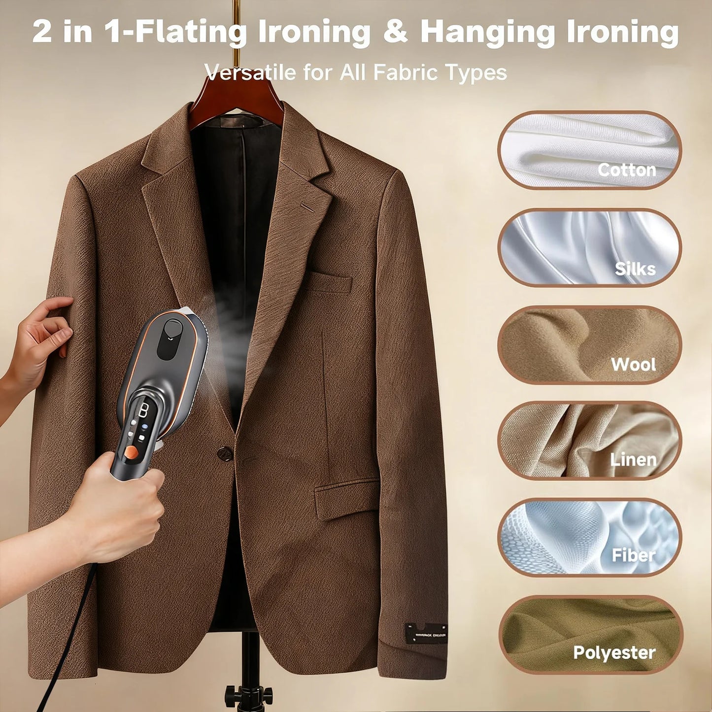 PKALQ Travel Steamer for Clothes, 1200W Portable Steamer with LCD Display 180° Swivel Handle Powerful Wrinkle Remover, Clothing Steamer