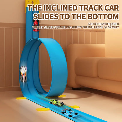 15 Ft Flexible Race Track for Kids, Portable Dual Sided Racetrack with 4 Car & Suction Cups, Compatible with Hot Wheels & 1/64 Diecast Cars, Classic Long Rolls up Race Track for Boys Girls (Blue)