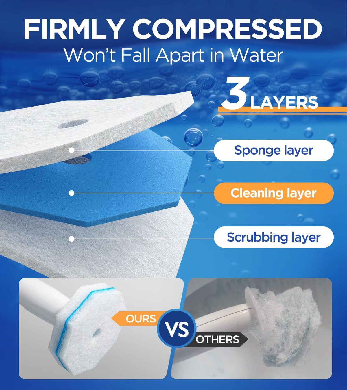 50 Pack Toilet Wand Refills, Disposable Toilet Bowl Cleaning Brush Heads, High Density Scrubber Pads with 5X Cleaning Power, Compatible with Toilet Wand System for Bathroom Cleaning