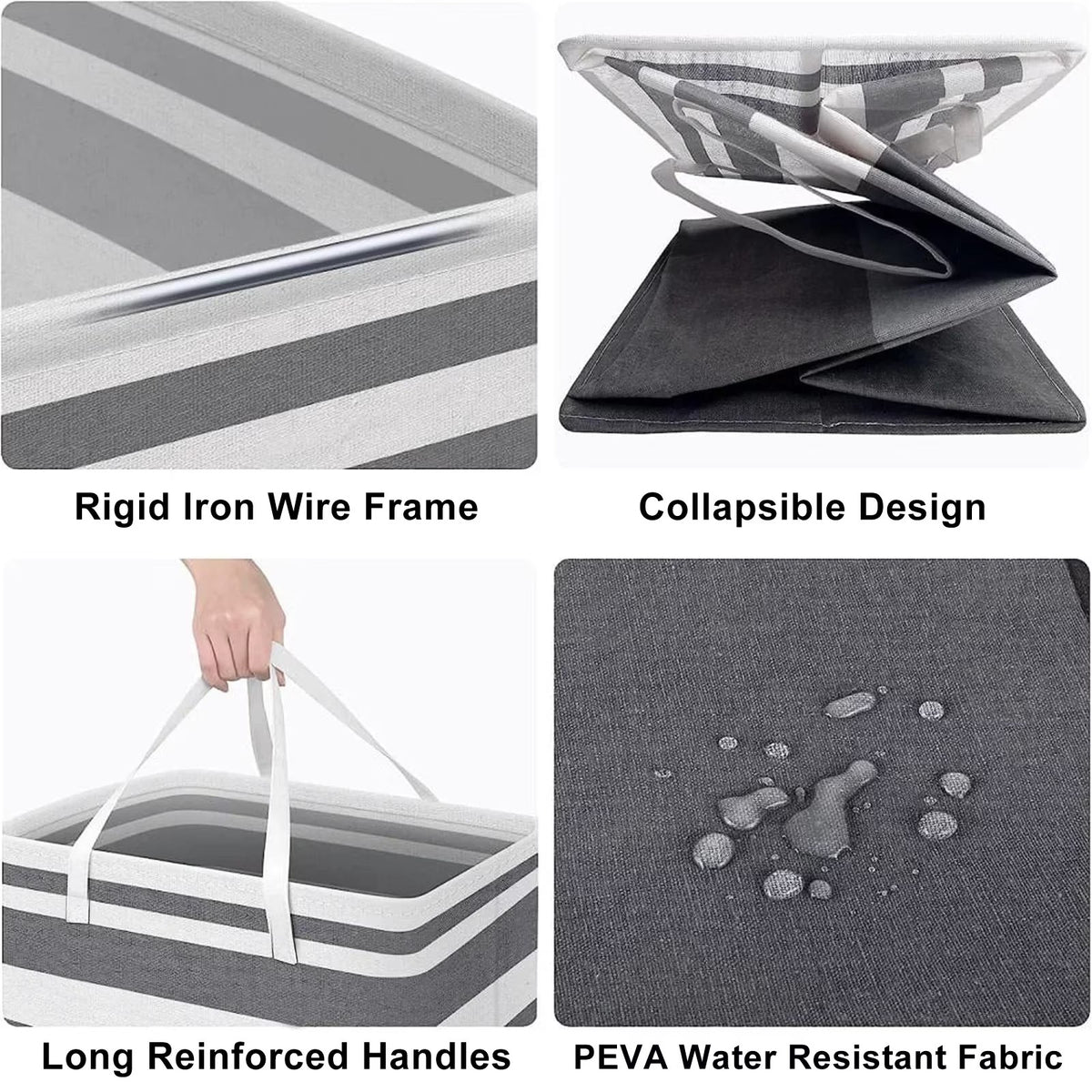 PKALQ 2 Pack Laundry Baskets, Collapsible Clothes Hamper, Freestanding Waterproof Dirty Clothes Hamper with Easy Carry Handles in Laundry Room, College Dorm, Bathroom, Bedroom 75L Gray