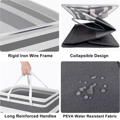 PKALQ 2 Pack Laundry Baskets, Collapsible Clothes Hamper, Freestanding Waterproof Dirty Clothes Hamper with Easy Carry Handles in Laundry Room, College Dorm, Bathroom, Bedroom 75L Gray