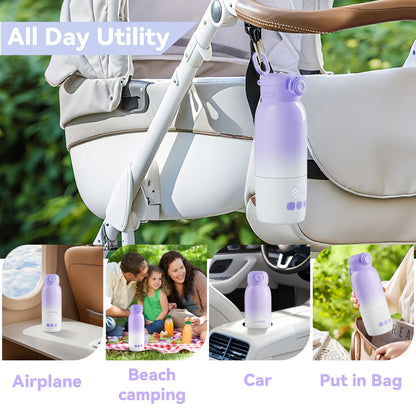 PKALQ Portable Bottle Warmer for Travel, Large 12oz Capacity with Dual Heating Modes for Breast Milk & Water, Smart Temperature Control, Baby Bottle Warmer for Travel, Gifts for New Mom, Purple