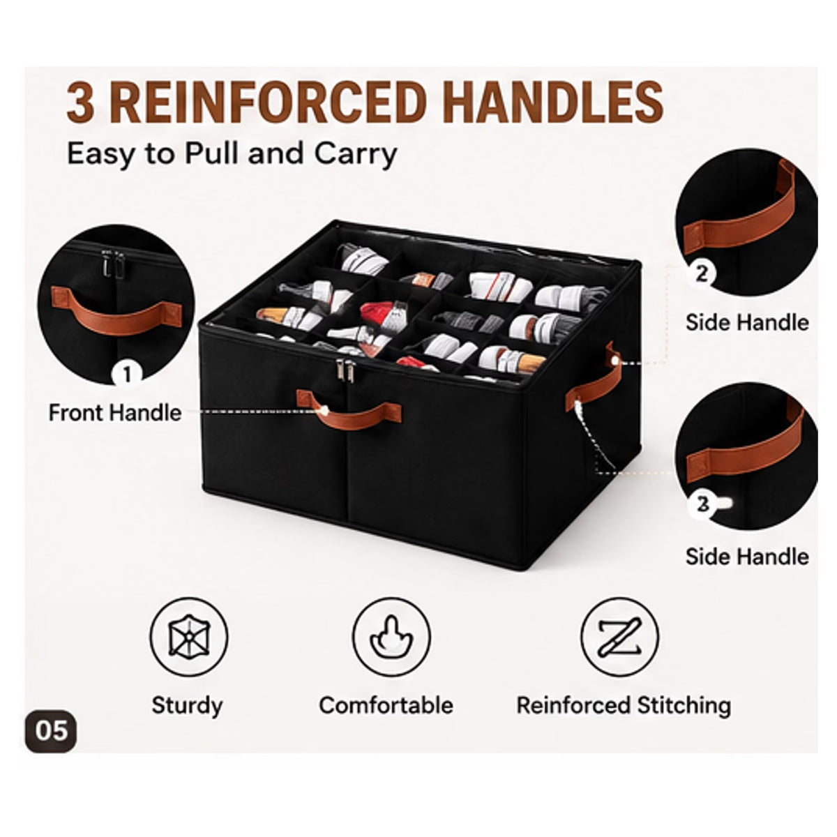 PKALQ 2 Pack Shoe Organizer for Closet, Foldable Shoe Storage Bins with Clear Cover, Space Saving Shoes Holder with 3 Handles, Shoe Box Storage Containers, Fits up to 32 Pairs, Black