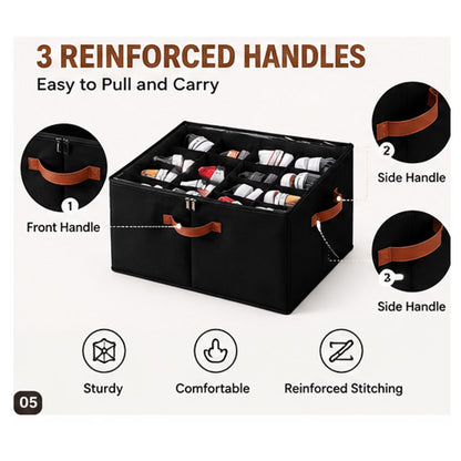 PKALQ 2 Pack Shoe Organizer for Closet, Foldable Shoe Storage Bins with Clear Cover, Space Saving Shoes Holder with 3 Handles, Shoe Box Storage Containers, Fits up to 32 Pairs, Black