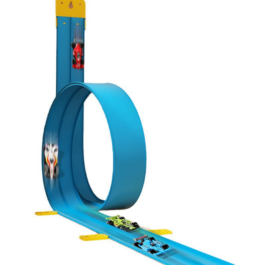 Pkalq 15 Ft Starter Set, Flexible Race Car Ramp Track for Ages 3 & Up with Suction Cups Compatible with Hot Wheels and Diecast 1/64th Cars (Blue)